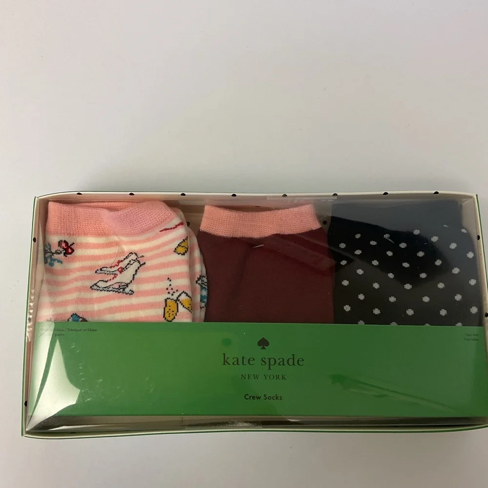 KATE SPADE 3 PAIR PACK COTTON BLEND CREW SOCKS MULTI PATTERN OS NWT